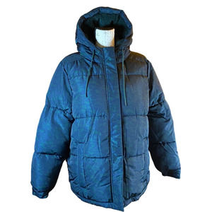 Amazon Essentials Womens L Charcoal Hidden Camo Design Hooded Puffer Coat New